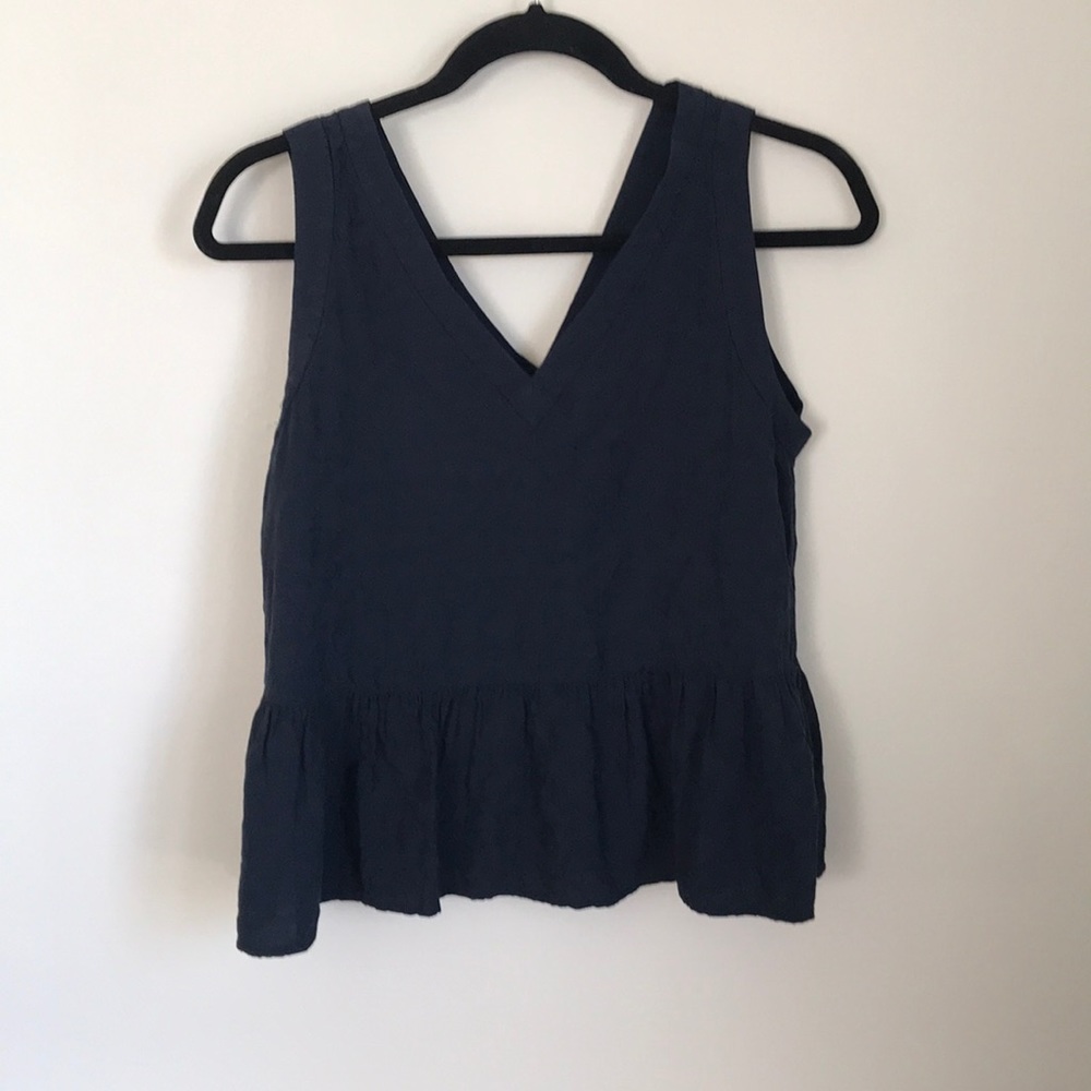 LOFT Navy Muted Floral Peplum